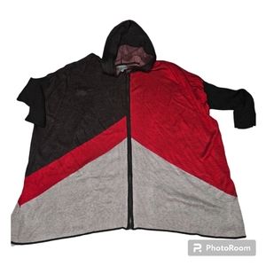 NWOT! Joseph A black  grey and red color block pattern zip front  cardigan 3X